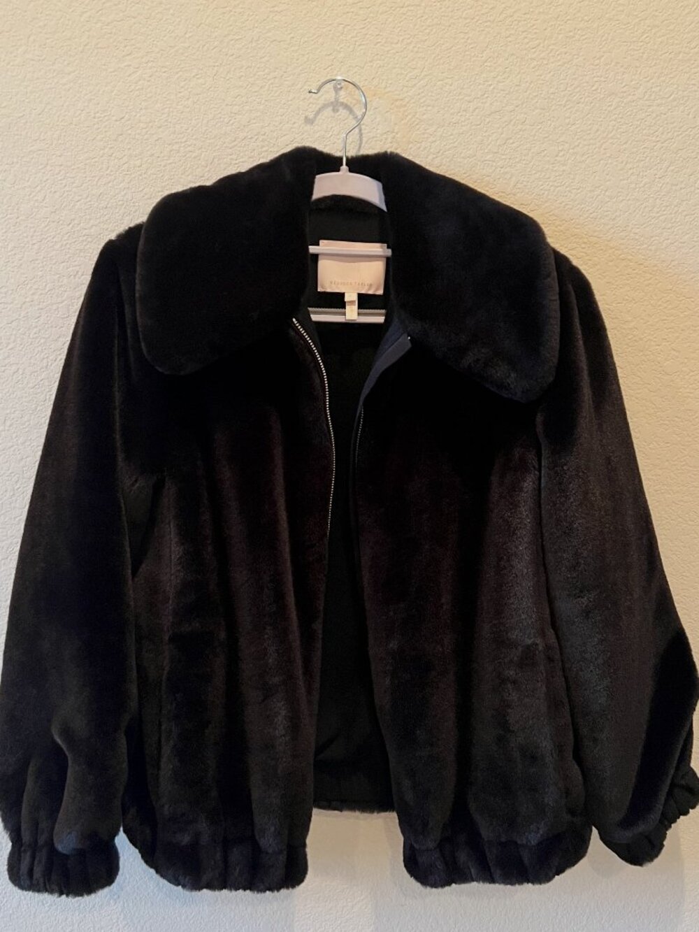 Rebecca Taylor Faux Fur Jacket Pointed Collar Elastic Hem Cuff S
